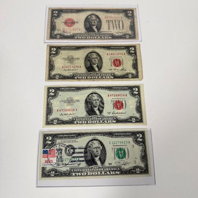 LOT 21: Collection of U.S. $2 Bills - One 1976 w/ First Day Stamp