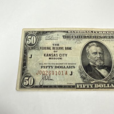 LOT 26: Vintage U.S. Series 1929 $50 Federal Reserve Bank Note - Federal Reserve Bank of Kansas City