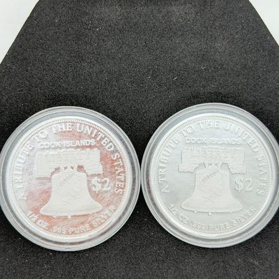 LOT 121: Two Cook Islands 1/2 Ounce .999 Fine Silver $2 American Double Eagle Coins