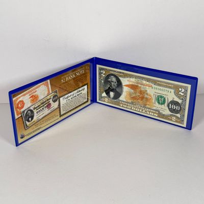 LOT 41: Hybrid $2 Bill w. Commemorative Art Overlays in Cases w/ Certificates from Merrick Mint (4)