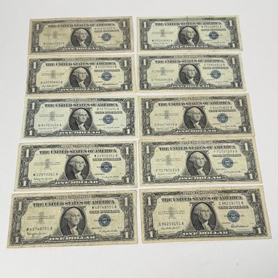 LOT 29: One Dollar U.S. Silver Certificate Bills (10) 1957