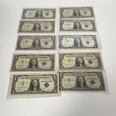 LOT 8: One Dollar Silver Certificate Bills (10) 1957
