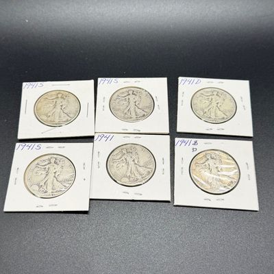 LOT 65: Collection of Walking Liberty Half Dollars - 90% Silver - Six U.S. Coins