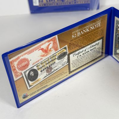 LOT 41: Hybrid $2 Bill w. Commemorative Art Overlays in Cases w/ Certificates from Merrick Mint (4)