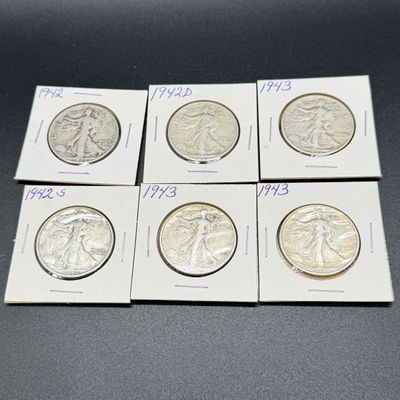 LOT 64: Collection of Walking Liberty Half Dollars - 90% Silver - Six U.S. Coins