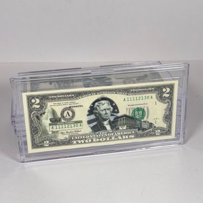 LOT 35: Collection of Ten Vintage $2 Bills with Aftermarket Art Depicting U.S. States in Cases - Wyoming, Oregon, Arizona and More