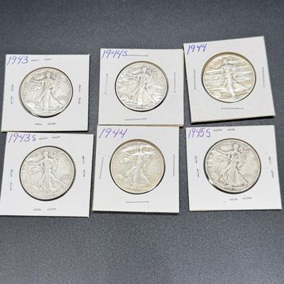 LOT62: Collection of Walking Liberty Half Dollars - 90% Silver - Six U.S. Coins