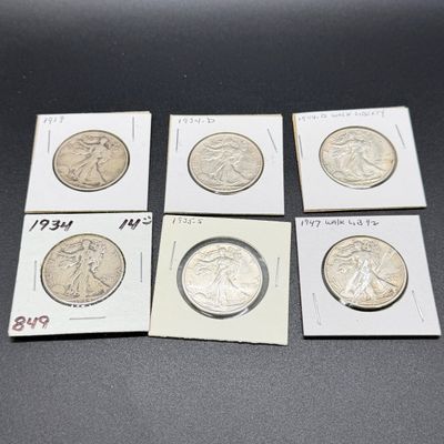 LOT 63: Collection of Walking Liberty Half Dollars - 90% Silver - Six U.S. Coins
