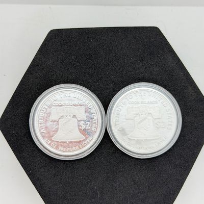 LOT 120: Two Cook Islands 1/2 Ounce .999 Fine Silver $2 American Double Eagle Coins