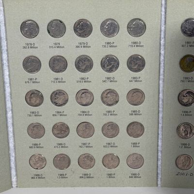 LOT 30: Roosevelt Dime Collection Book - 1965-1999 - Filled with Dimes (Non-Silver)
