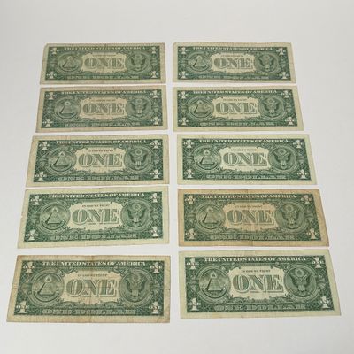 LOT 25: One Dollar U.S. Silver Certificate Bills (10) 1957