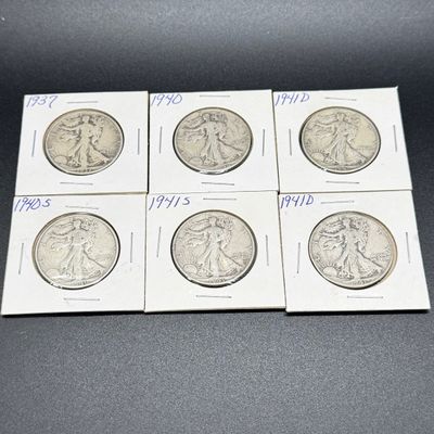 LOT 67: Collection of Walking Liberty Half Dollars - 90% Silver - Six U.S. Coins