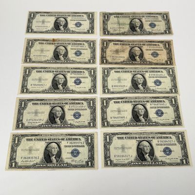 LOT 23: One Dollar U.S. Silver Certificate Bills (10) 1935