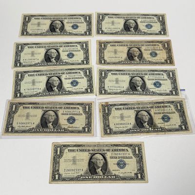 LOT 7: One Dollar Silver Certificate Bills (9) 1957