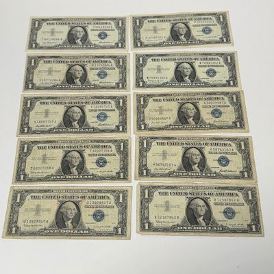 LOT 24: One Dollar U.S. Silver Certificate Bills (10) 1957