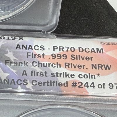 LOT 115: Three ANACS Graded PR70 DCAM and Slabbed 2019-S .999 Fine Silver US Coins - 2 Quarters, 1 Dime - All Certified # 244 of 973