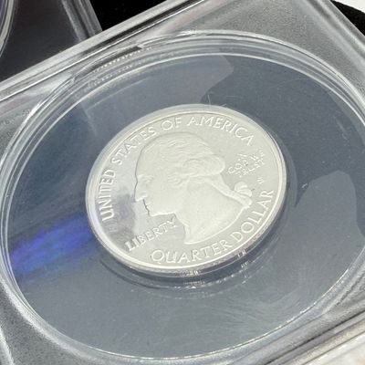 LOT 115: Three ANACS Graded PR70 DCAM and Slabbed 2019-S .999 Fine Silver US Coins - 2 Quarters, 1 Dime - All Certified # 244 of 973