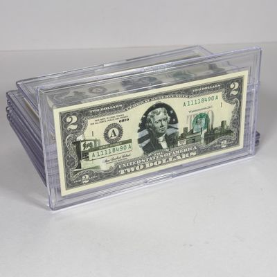 LOT 33: Collection of Ten Vintage $2 Bills with Aftermarket Art Depicting U.S. States in Cases - Ohio, Vermont, Indiana and More