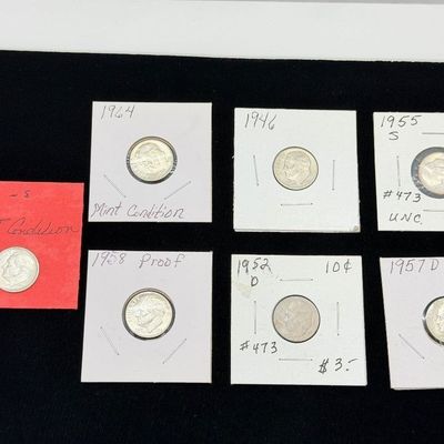 LOT 80: Collection of 90% Silver US Roosevelt Dimes - 7 Coins