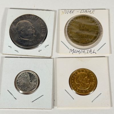 LOT 45: Collection of Commemorative Coins and Currency - Silver Bullion, Gold Plated Silver Certificate Replica and More