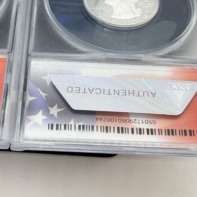 LOT 115: Three ANACS Graded PR70 DCAM and Slabbed 2019-S .999 Fine Silver US Coins - 2 Quarters, 1 Dime - All Certified # 244 of 973