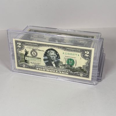LOT 32: Collection of Ten Vintage $2 Bills with Aftermarket Art Depicting U.S. States in Cases - Colorado, Nevada and More
