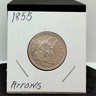 LOT 100: 1855 Seated Liberty Quarter - With Arrows - 90% Silver US Coin