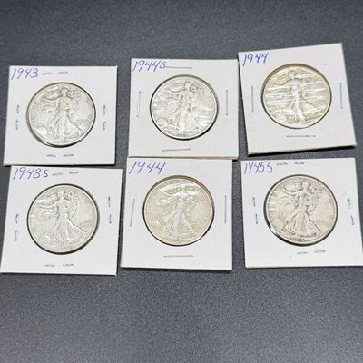 LOT62: Collection of Walking Liberty Half Dollars - 90% Silver - Six U.S. Coins
