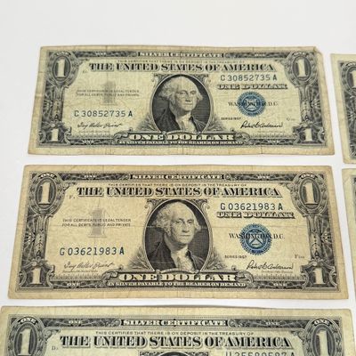 LOT 25: One Dollar U.S. Silver Certificate Bills (10) 1957