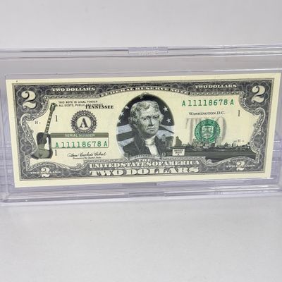 LOT 31: Collection of Ten Vintage $2 Bills with Aftermarket Art Depicting U.S. States in Cases - Maine, Texas, New Mexico and More