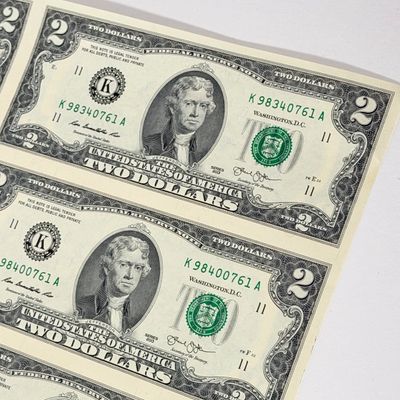 LOT 1: Uncut Sheet of 16 $2 Bills - 2013