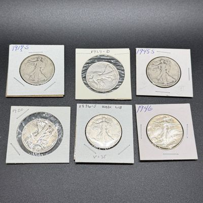 LOT 59: Collection of Walking Liberty Half Dollars - 90% Silver - Six U.S. Coins
