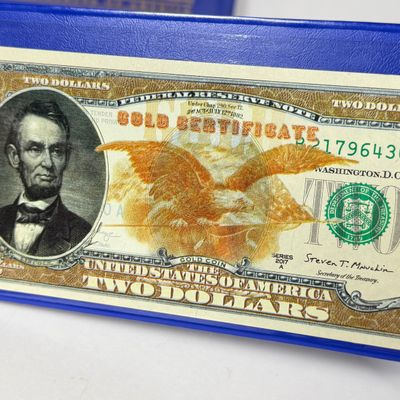 LOT 40: Hybrid $2 Bill w. Commemorative Art Overlays in Cases w/ Certificates from Merrick Mint (3)