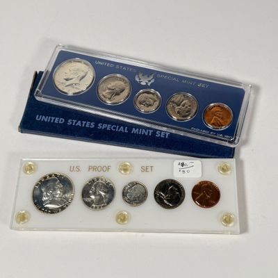 LOT 42: Two U.S. Proof Sets - 1956 w/ 90% Silver Franklin Half, Quarter and Dime, and 1966 w/ 40% Silver Kennedy Half