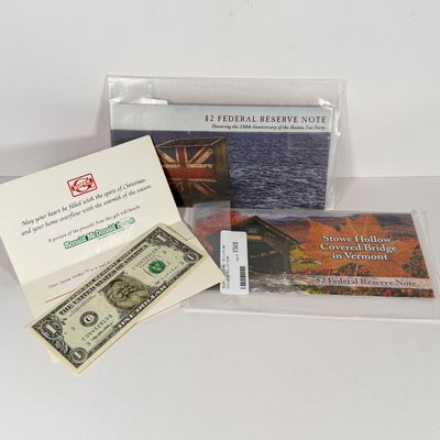 LOT 46: Art Overlaid US Bills - $1 and $2 Notes