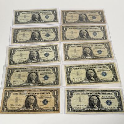 LOT 9: One Dollar Silver Certificate Bills (10) 1957