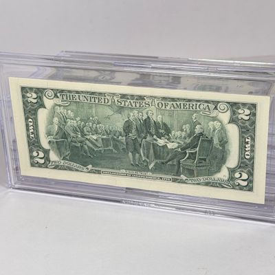 LOT 32: Collection of Ten Vintage $2 Bills with Aftermarket Art Depicting U.S. States in Cases - Colorado, Nevada and More