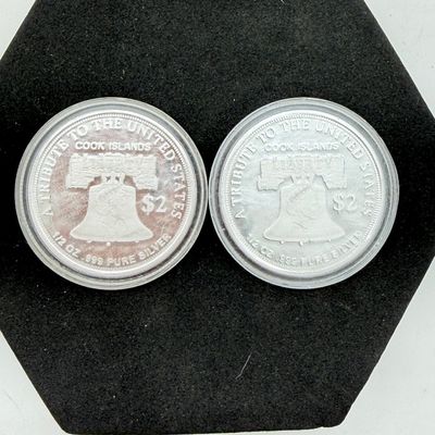LOT 122: Two Cook Islands 1/2 Ounce .999 Fine Silver $2 American Double Eagle Coins