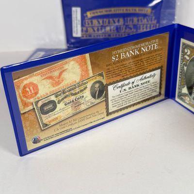 LOT 41: Hybrid $2 Bill w. Commemorative Art Overlays in Cases w/ Certificates from Merrick Mint (4)