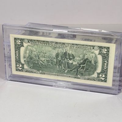 LOT 34: Collection of Ten Vintage $2 Bills with Aftermarket Art Depicting U.S. States in Cases - Florida, Alaska, New Jersey and More