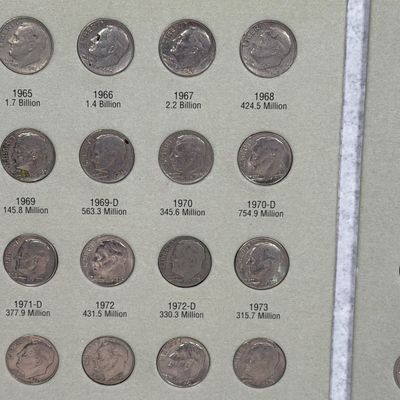LOT 30: Roosevelt Dime Collection Book - 1965-1999 - Filled with Dimes (Non-Silver)