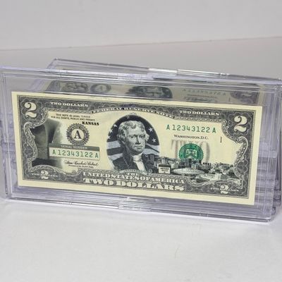 LOT 34: Collection of Ten Vintage $2 Bills with Aftermarket Art Depicting U.S. States in Cases - Florida, Alaska, New Jersey and More