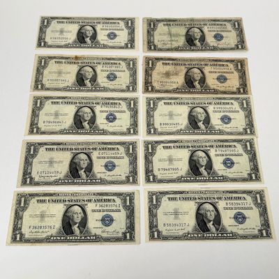 LOT 23: One Dollar U.S. Silver Certificate Bills (10) 1935