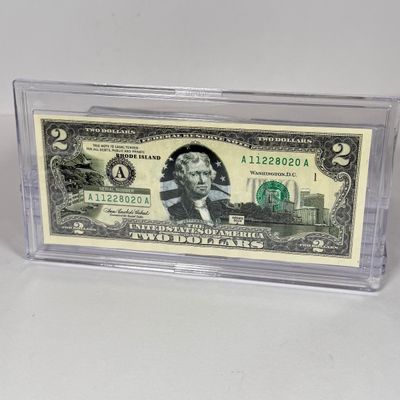 LOT 32: Collection of Ten Vintage $2 Bills with Aftermarket Art Depicting U.S. States in Cases - Colorado, Nevada and More