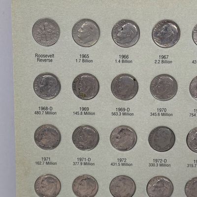 LOT 30: Roosevelt Dime Collection Book - 1965-1999 - Filled with Dimes (Non-Silver)