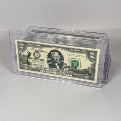 LOT 32: Collection of Ten Vintage $2 Bills with Aftermarket Art Depicting U.S. States in Cases - Colorado, Nevada and More