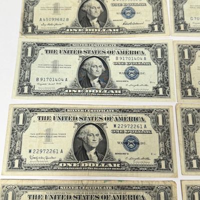 LOT 29: One Dollar U.S. Silver Certificate Bills (10) 1957
