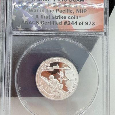 LOT 115: Three ANACS Graded PR70 DCAM and Slabbed 2019-S .999 Fine Silver US Quarters All Certified # 244 of 973