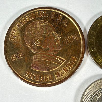 LOT 45: Collection of Commemorative Coins and Currency - Silver Bullion, Gold Plated Silver Certificate Replica and More