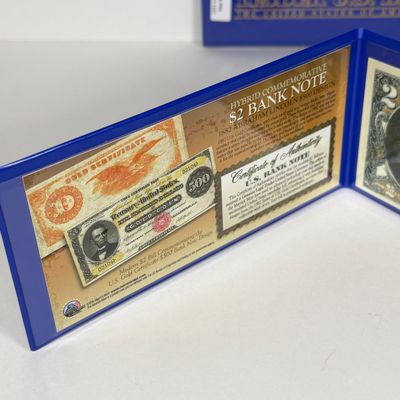 LOT 40: Hybrid $2 Bill w. Commemorative Art Overlays in Cases w/ Certificates from Merrick Mint (3)